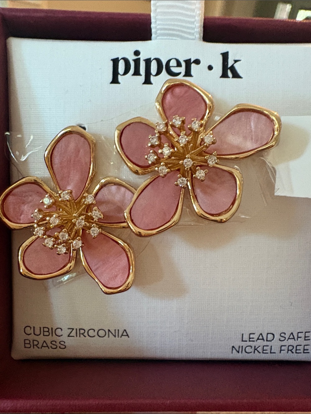 Piper k Gold-Tone Pink Floral Cubic Zirconia Drop Earrings